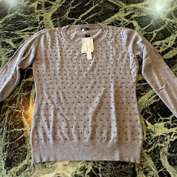NWT women’s wool Studded sweater gray long sleeve size PS From Burlington Coat - Picture 1 of 8